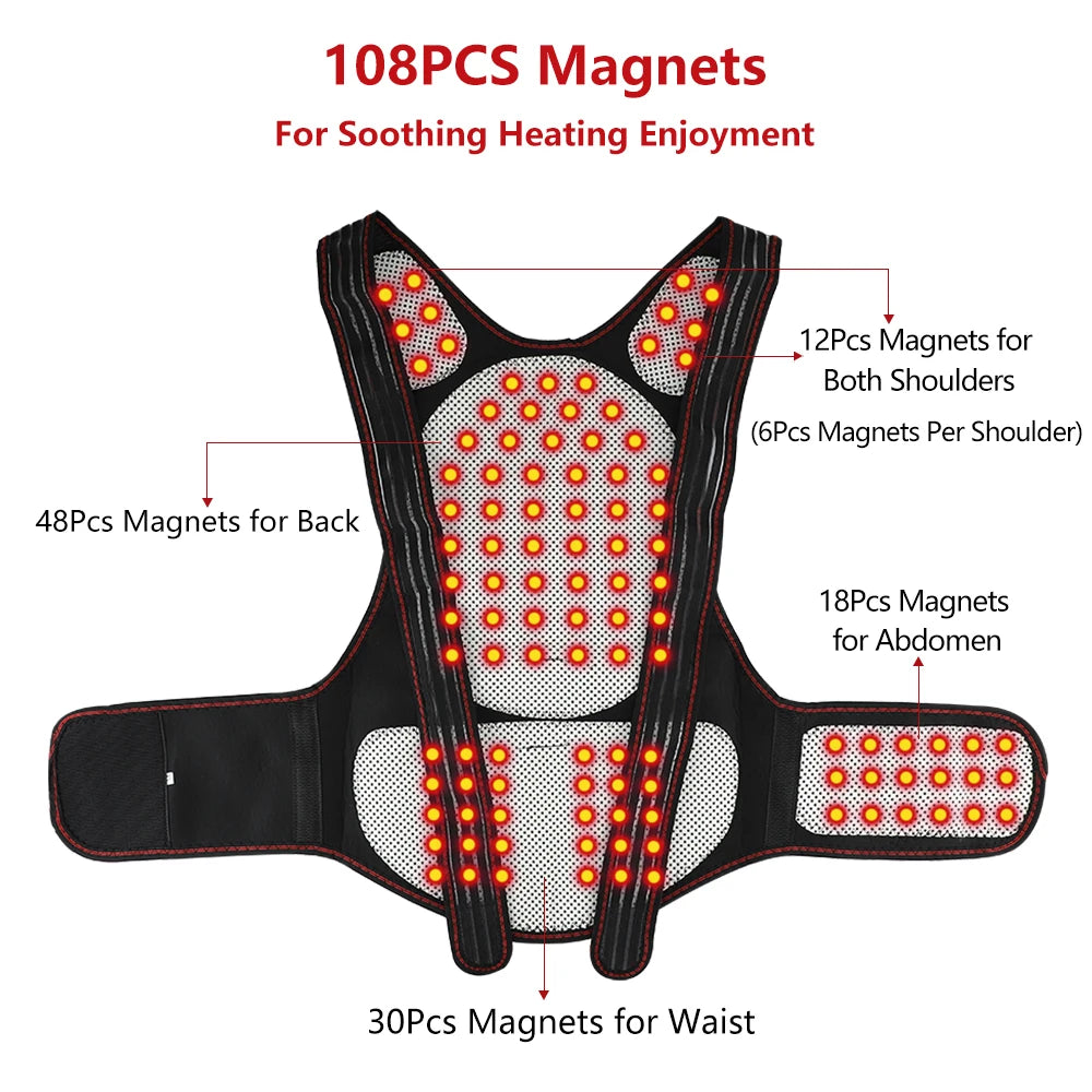 108/111 Tourmaline Magnets Self-heating Belt Protector Relieve Shoulder Muscle Joint Fatigue Warming Back Waist Vest Braces