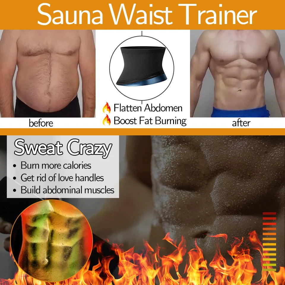 Men Slimming Body Shaper Sauna Sweat Belt Waist Trainer Corsets Belly Girdle to Lose Weight Belly Fat Burner Burning Man