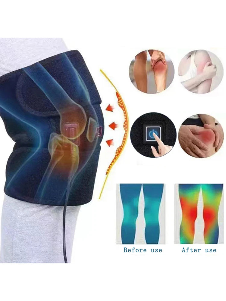 Electric Heating Knee Protector with Adjustable Temperature Levels - One Click Joint Care Tool Black Composite Material Knee Massage Instrument