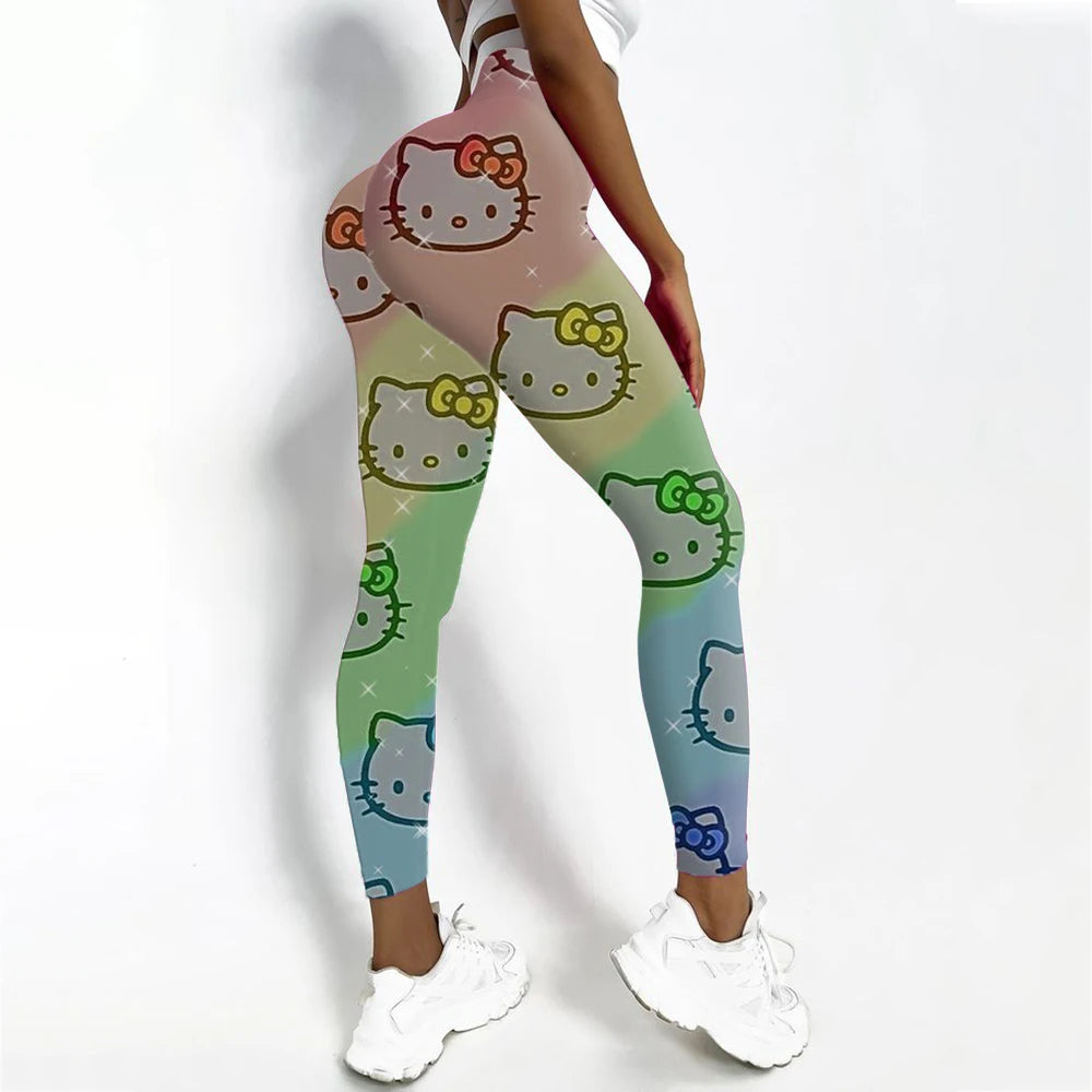 Women's Hello Kitty Print Sports Leggings Fitness Yoga Pants Stretchy Sexy Running Gym Tights Quick Dry Ankle-Length Casual