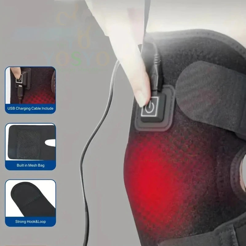 Electric Heating Knee Protector with Adjustable Temperature Levels - One Click Joint Care Tool Black Composite Material Knee Massage Instrument