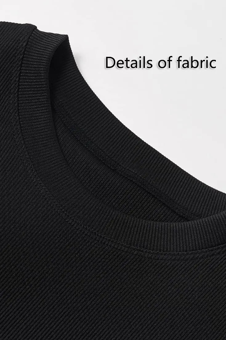 Women's Ribbed Lounge Wear 2 Piece Set Casual Summer Outfit Sleeve Top with Elastic Leggings Junior Size Eye Catching Solid Color