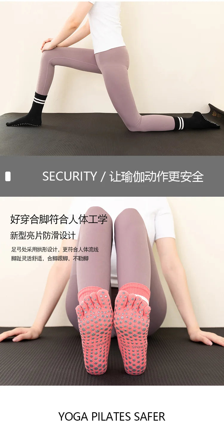 Five Toes Yoga Socks Women Casual Striped Indoor Floor Dance Sports Socks Cotton Breathable Non-slip Gym Fitness Pilates Socks