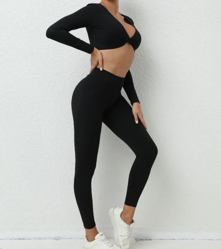 Nude Feel Seamless Yoga Set for Women High Waist Hip-Lifting Long-Sleeved Trousers and Gym Leggings Ideal for Sports Fitness Workouts