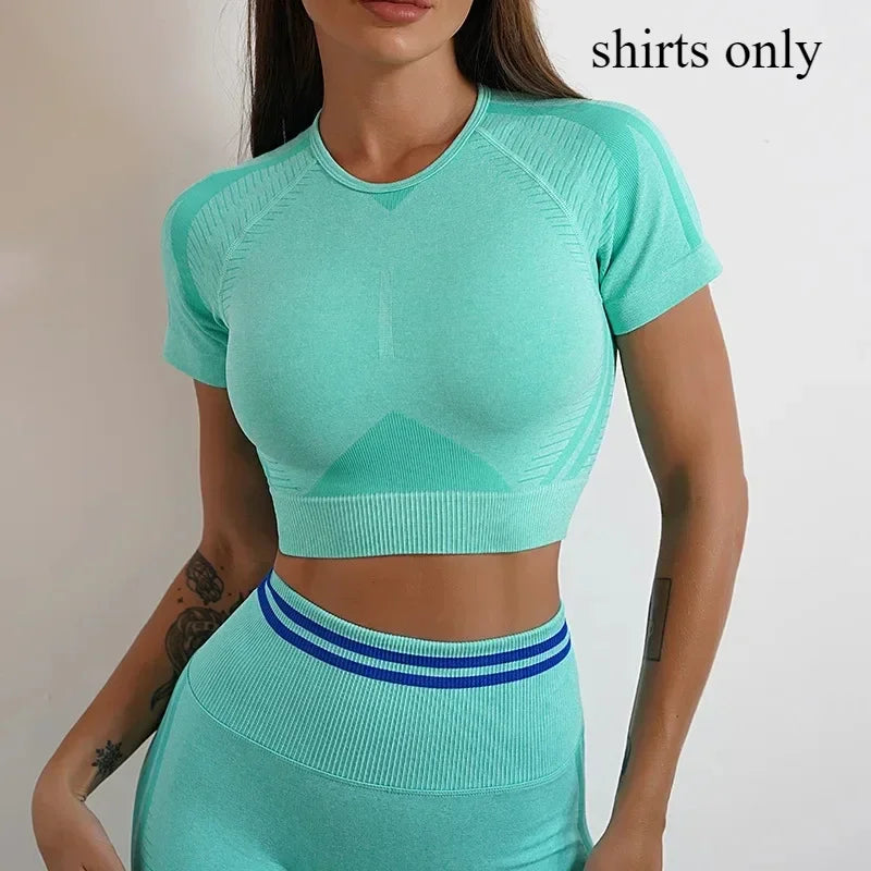 Women's Yoga Clothing Set Long Sleeve Leggings Pants for Gym Fitness Tracksuit Active Wear Workout Clothes
