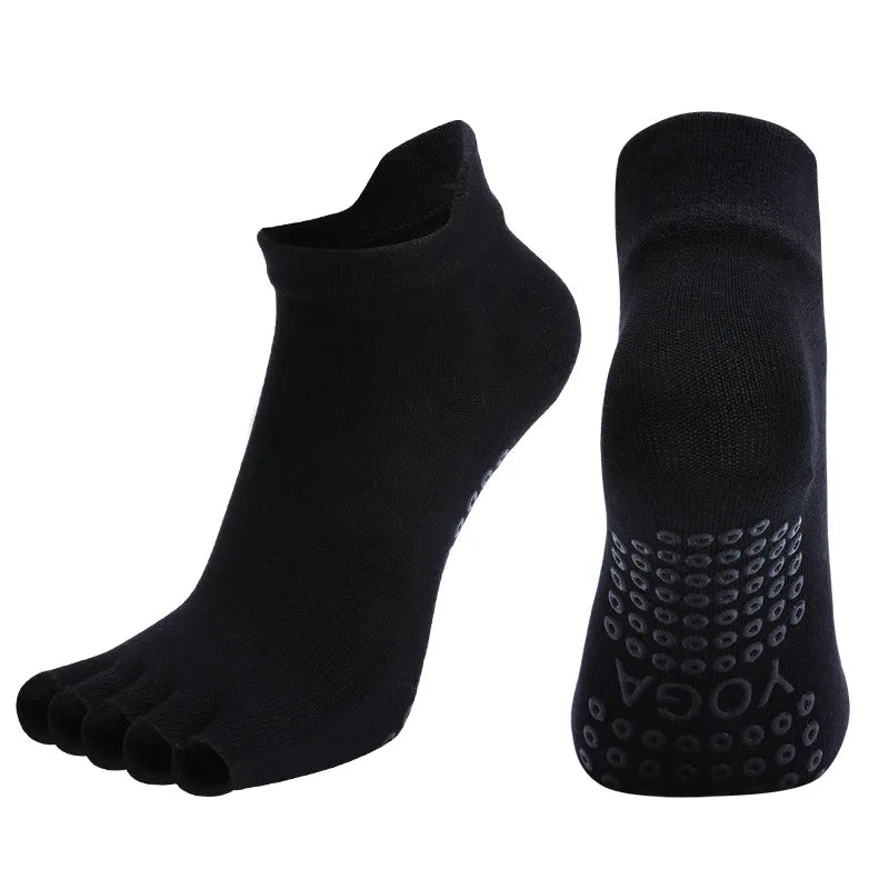 Breathable Cotton Yoga Socks with Anti-Slip Silicone Grip for Fitness Ballet Dance Gym Pilates Open Toe Five Finger Design