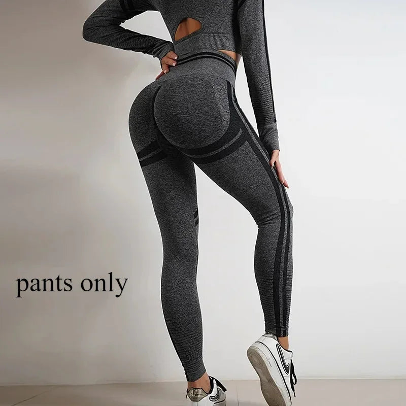 Women's Yoga Clothing Set Long Sleeve Leggings Pants for Gym Fitness Tracksuit Active Wear Workout Clothes