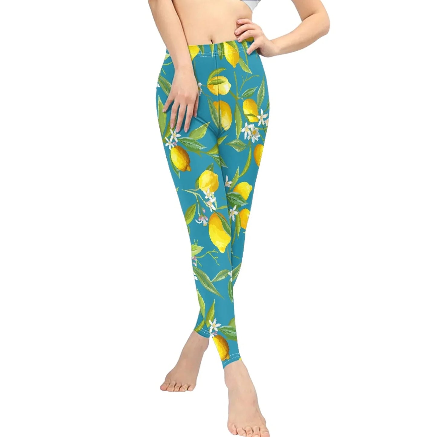 High Waist Breathable Yoga Pants for Women Slim Fit Soft Printed Leggings Party Gift with Lemon Fruit Cartoon Images