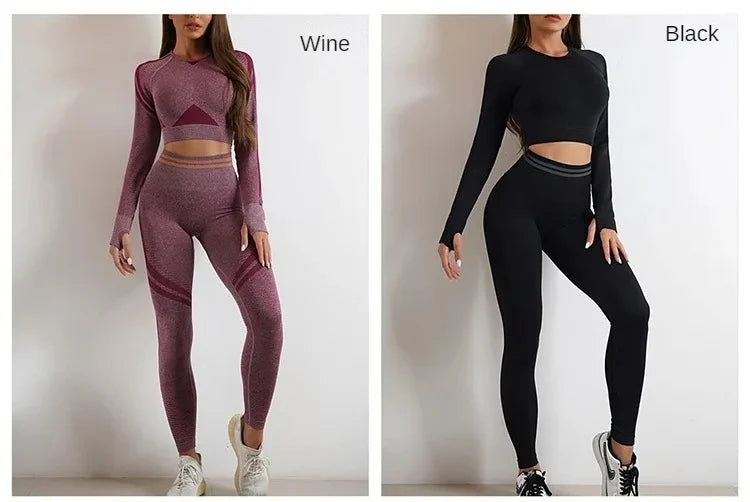 Women's Yoga Clothing Set Long Sleeve Leggings Pants for Gym Fitness Tracksuit Active Wear Workout Clothes