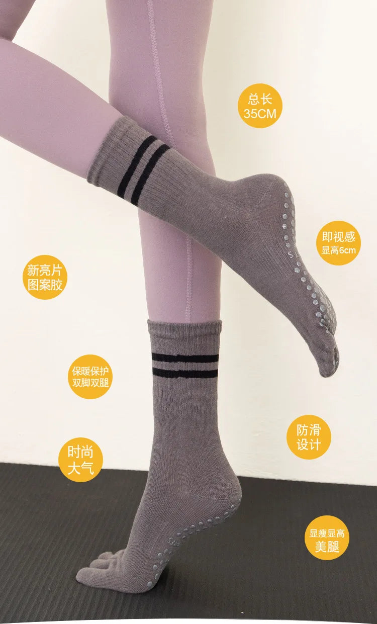 Five Toes Yoga Socks Women Casual Striped Indoor Floor Dance Sports Socks Cotton Breathable Non-slip Gym Fitness Pilates Socks