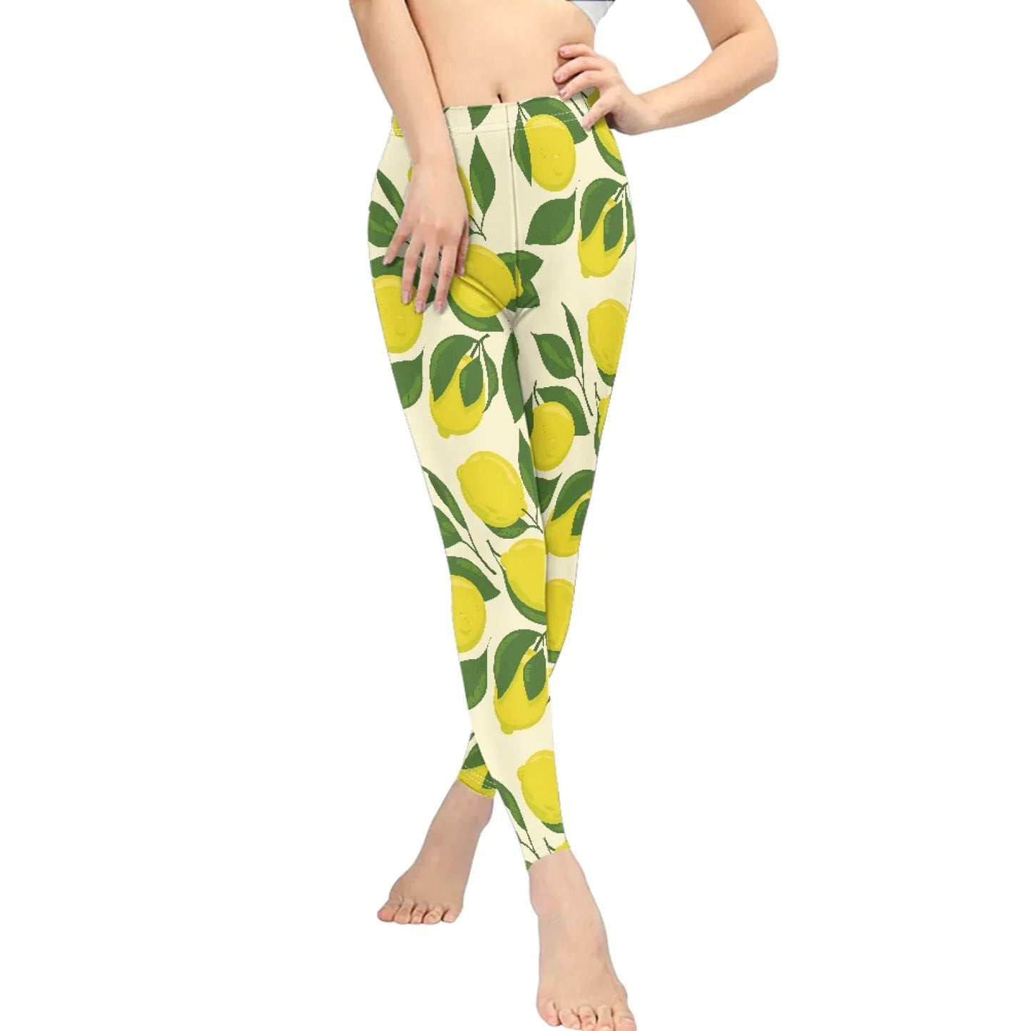 High Waist Breathable Yoga Pants for Women Slim Fit Soft Printed Leggings Party Gift with Lemon Fruit Cartoon Images