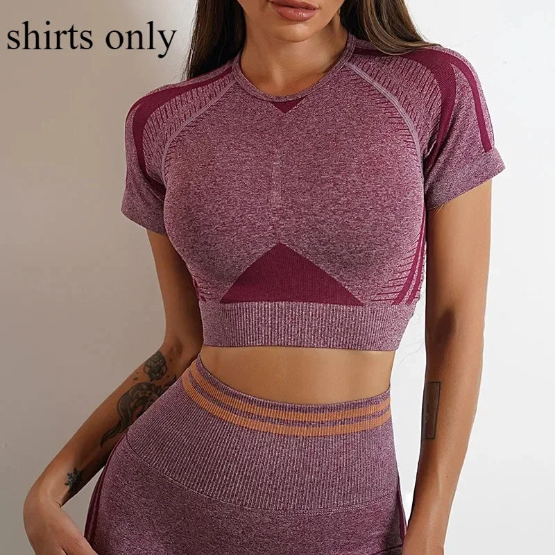 Women's Yoga Clothing Set Long Sleeve Leggings Pants for Gym Fitness Tracksuit Active Wear Workout Clothes