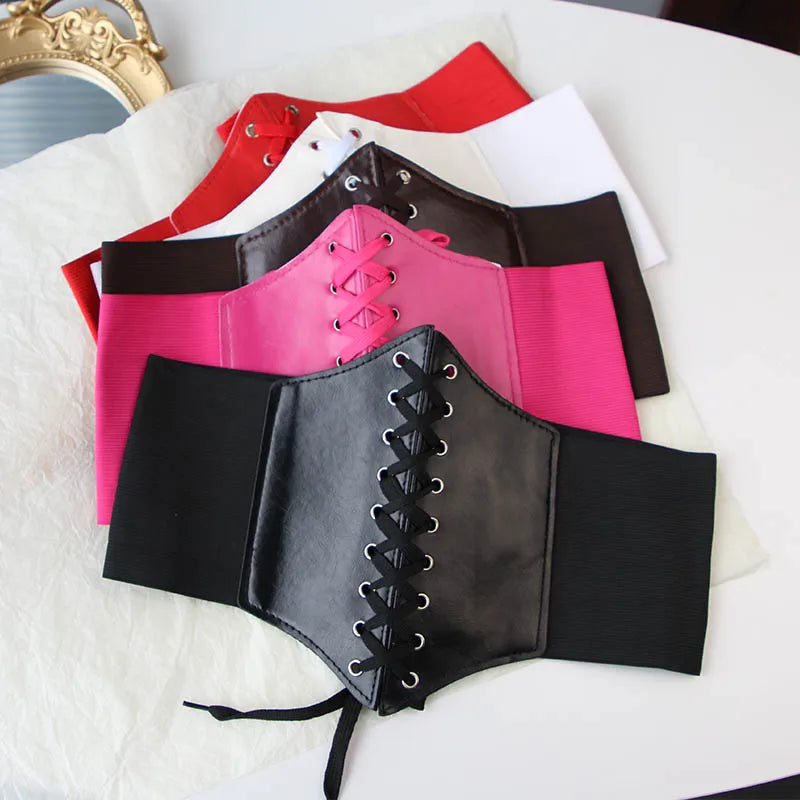 Fashion Women Corset Wide Belt Pu Leather Slimming Body Waistband Ladies Elastic High Waist Belt Gothic Dress Girdle