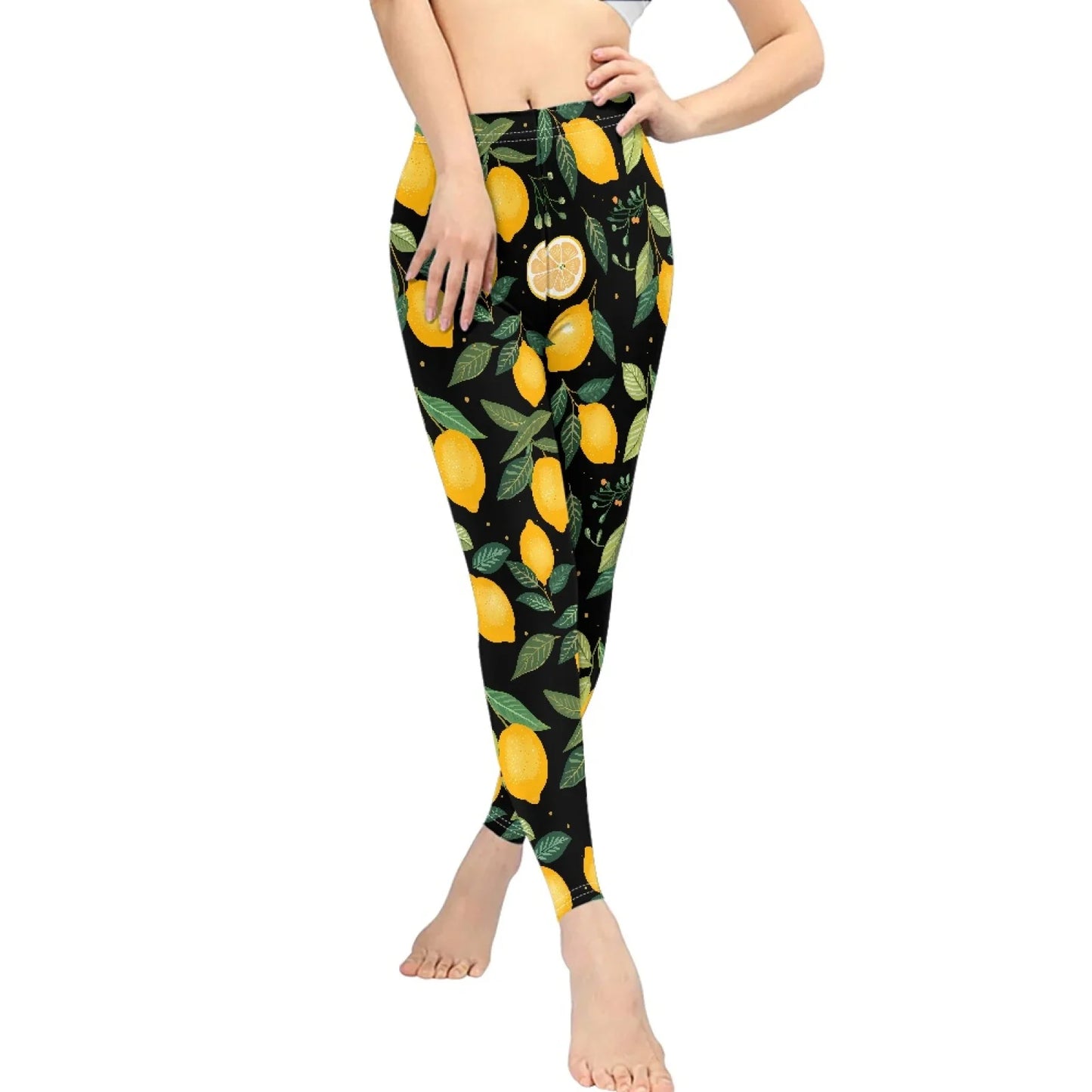 High Waist Breathable Yoga Pants for Women Slim Fit Soft Printed Leggings Party Gift with Lemon Fruit Cartoon Images