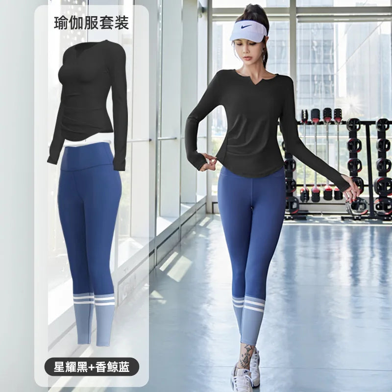 Women's Quick-Drying Seamless Yoga Top High-Waist Hip-Lifting Fitness Pants Elastic Running Sports Cycling Suit