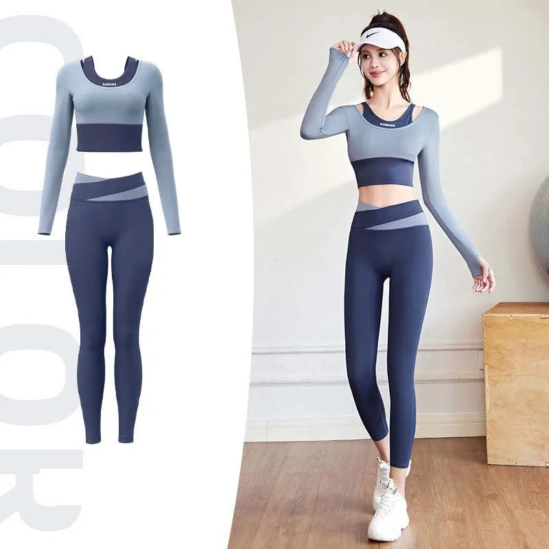 Women's Yoga Set Long Sleeve Gym Crop Top High Waist Leggings Quick Dry Breathable Pilates Fitness Sports Wear
