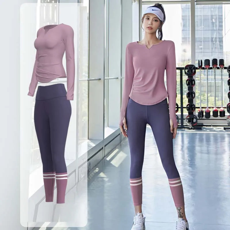 Women's Quick-Drying Seamless Yoga Top High-Waist Hip-Lifting Fitness Pants Elastic Running Sports Cycling Suit