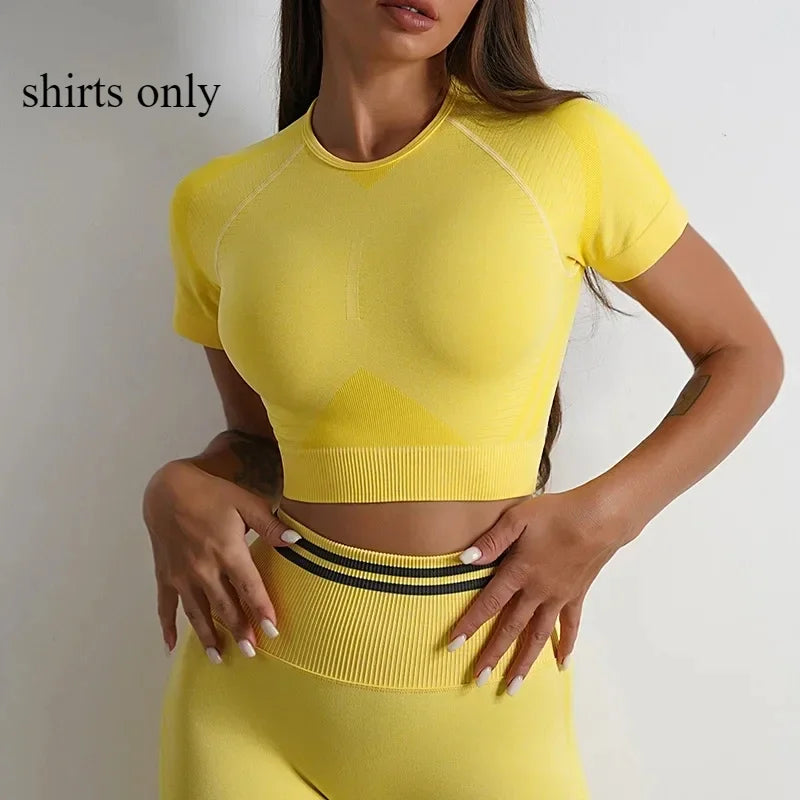 Women's Yoga Clothing Set Long Sleeve Leggings Pants for Gym Fitness Tracksuit Active Wear Workout Clothes
