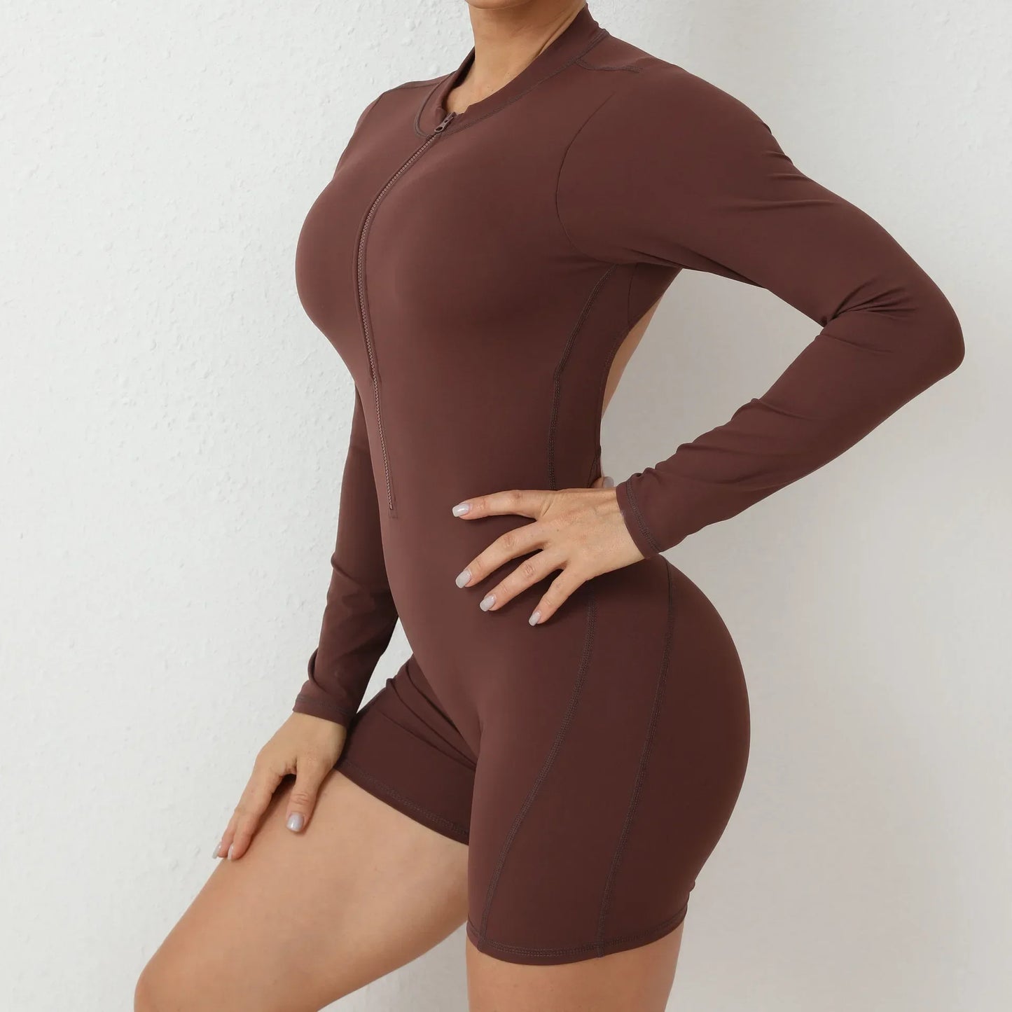 Seamless Yoga Zipper Jumpsuit for Women Long-Sleeved Hip-Lifting Fitness Beauty Back Sports Workout Gym Tracksuit