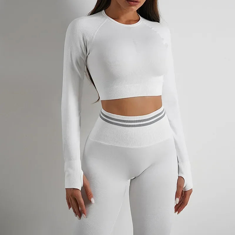 Women's Yoga Clothing Set Long Sleeve Leggings Pants for Gym Fitness Tracksuit Active Wear Workout Clothes