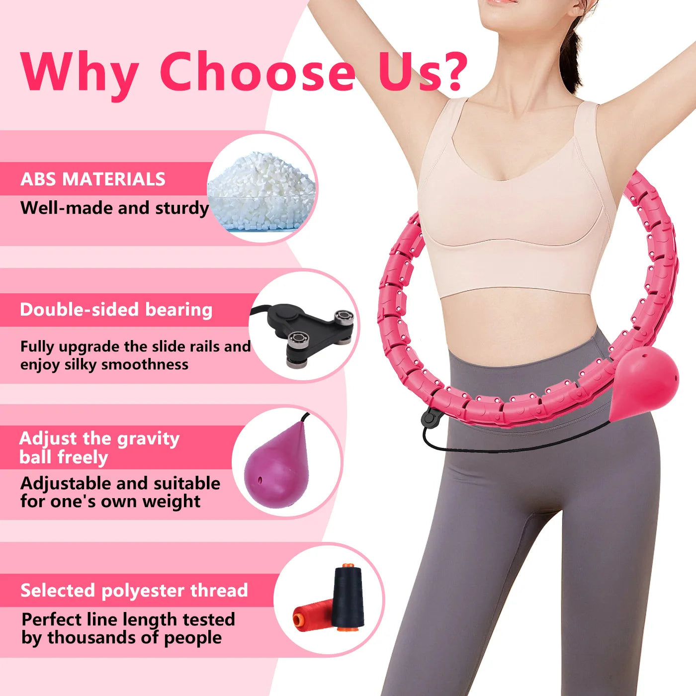 Adjustable Detachable Exercise Hoop, 2-in-1 Waist Training Fitness Pilates Hoop