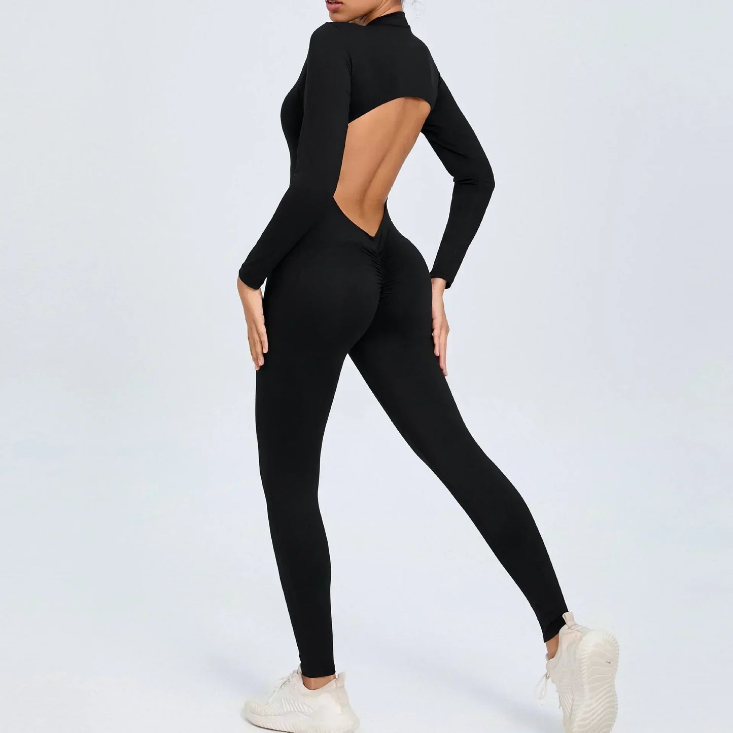 Seamless Yoga Zipper Jumpsuit for Women Long-Sleeved Hip-Lifting Fitness Beauty Back Sports Workout Gym Tracksuit