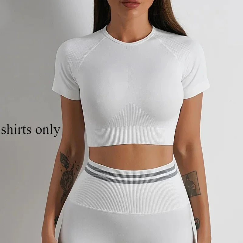 Women's Yoga Clothing Set Long Sleeve Leggings Pants for Gym Fitness Tracksuit Active Wear Workout Clothes