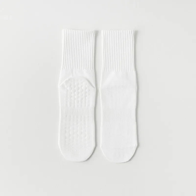 Indoor Dance Gymnastic Training Pilates Yoga Socks Solid Color Mid Calf Fitness Non-slip Silicone Socks for Sports