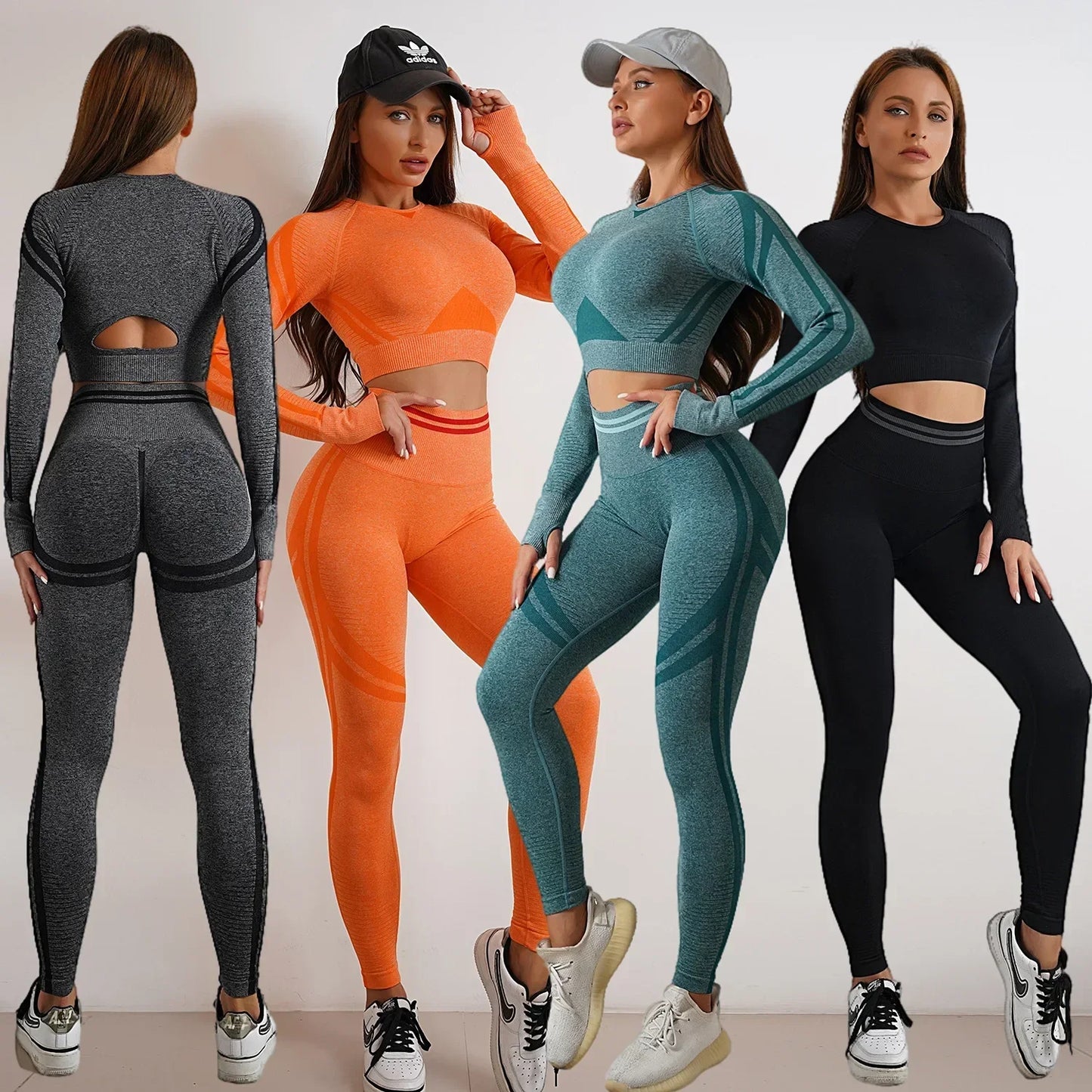 Women's Yoga Clothing Set Long Sleeve Leggings Pants for Gym Fitness Tracksuit Active Wear Workout Clothes