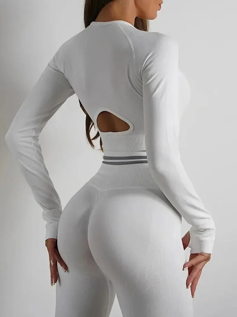 Women's Yoga Clothing Set Long Sleeve Leggings Pants for Gym Fitness Tracksuit Active Wear Workout Clothes
