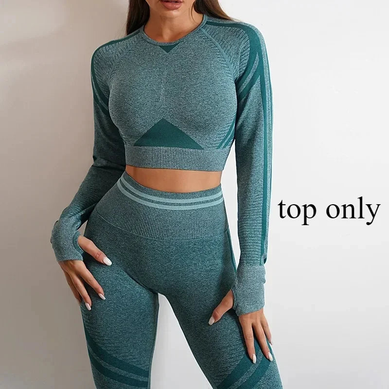 Women's Yoga Clothing Set Long Sleeve Leggings Pants for Gym Fitness Tracksuit Active Wear Workout Clothes