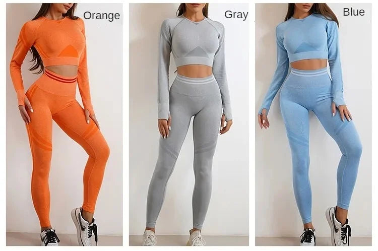 Women's Yoga Clothing Set Long Sleeve Leggings Pants for Gym Fitness Tracksuit Active Wear Workout Clothes