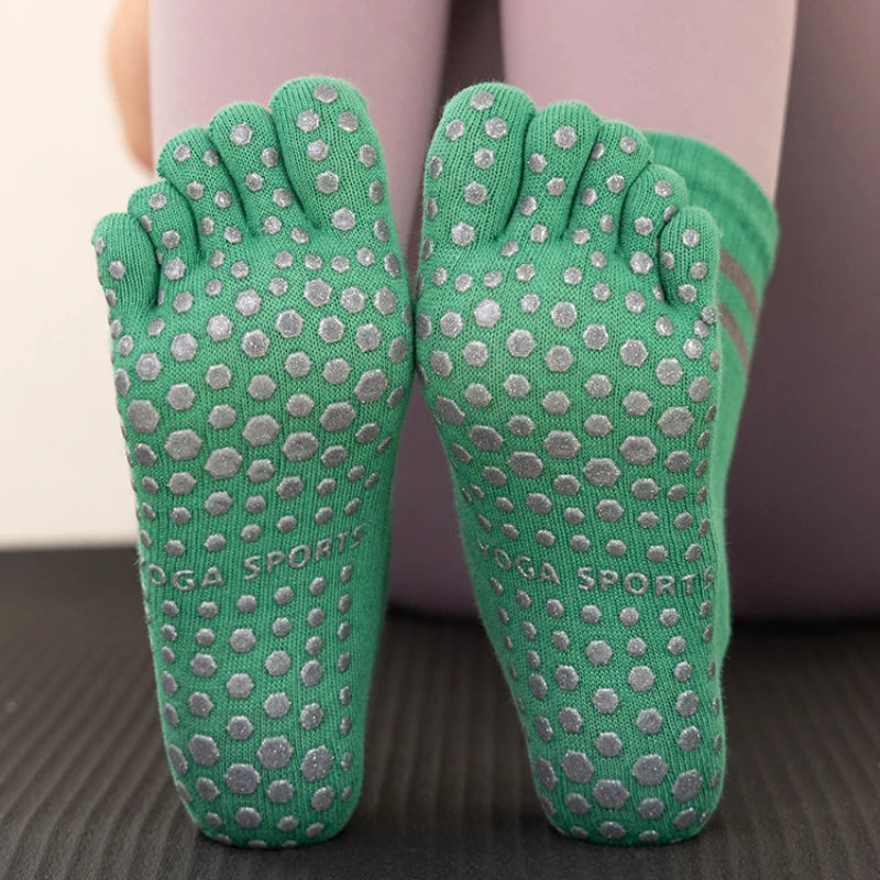 Five Toes Yoga Socks Women Casual Striped Indoor Floor Dance Sports Socks Cotton Breathable Non-slip Gym Fitness Pilates Socks