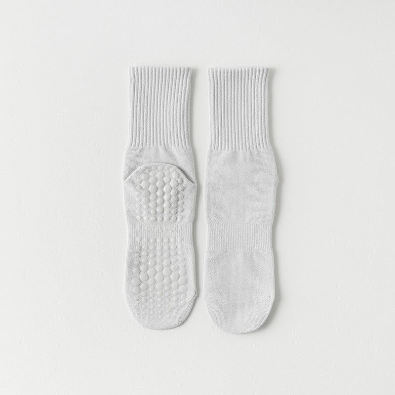 Indoor Dance Gymnastic Training Pilates Yoga Socks Solid Color Mid Calf Fitness Non-slip Silicone Socks for Sports
