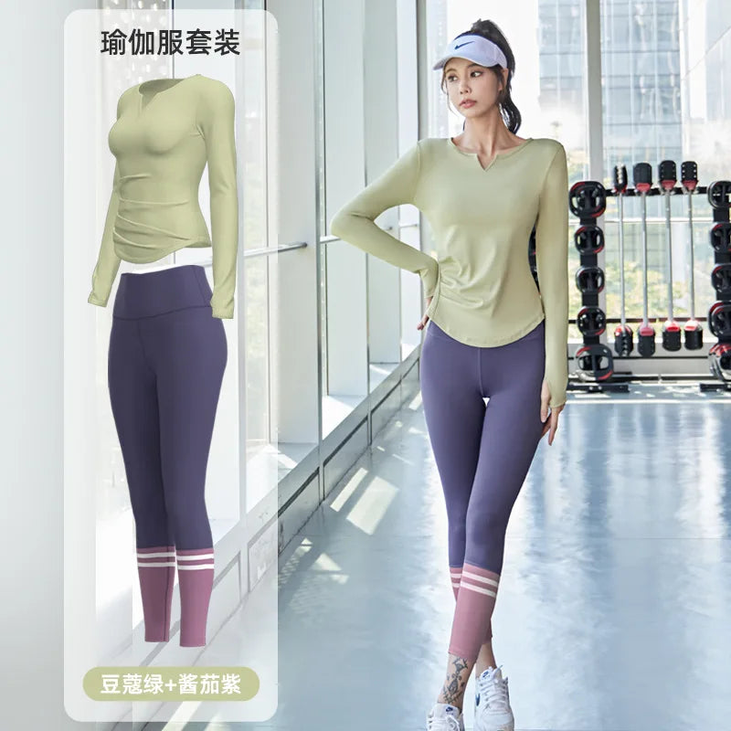 Women's Quick-Drying Seamless Yoga Top High-Waist Hip-Lifting Fitness Pants Elastic Running Sports Cycling Suit