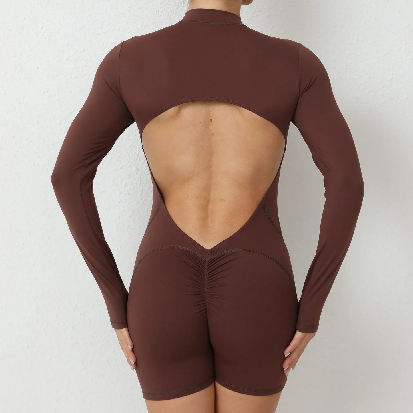 Seamless Yoga Zipper Jumpsuit for Women Long-Sleeved Hip-Lifting Fitness Beauty Back Sports Workout Gym Tracksuit