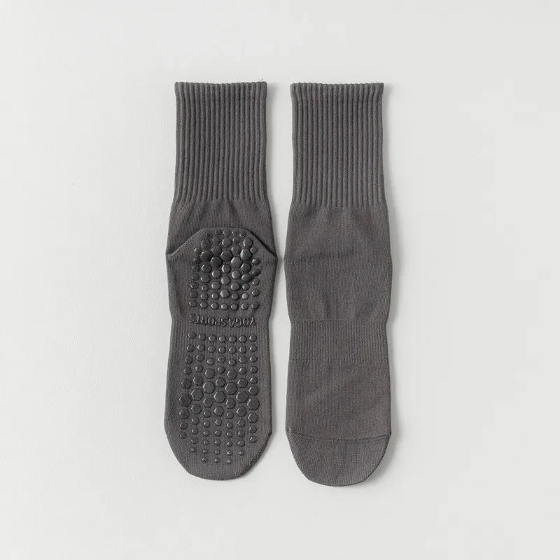 Indoor Dance Gymnastic Training Pilates Yoga Socks Solid Color Mid Calf Fitness Non-slip Silicone Socks for Sports