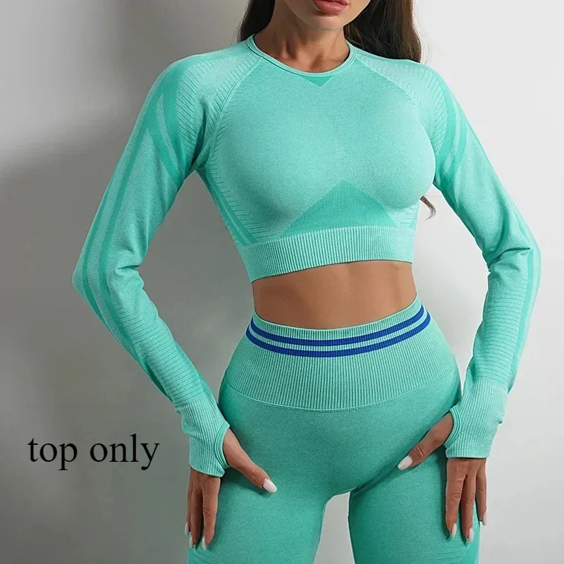 Women's Yoga Clothing Set Long Sleeve Leggings Pants for Gym Fitness Tracksuit Active Wear Workout Clothes