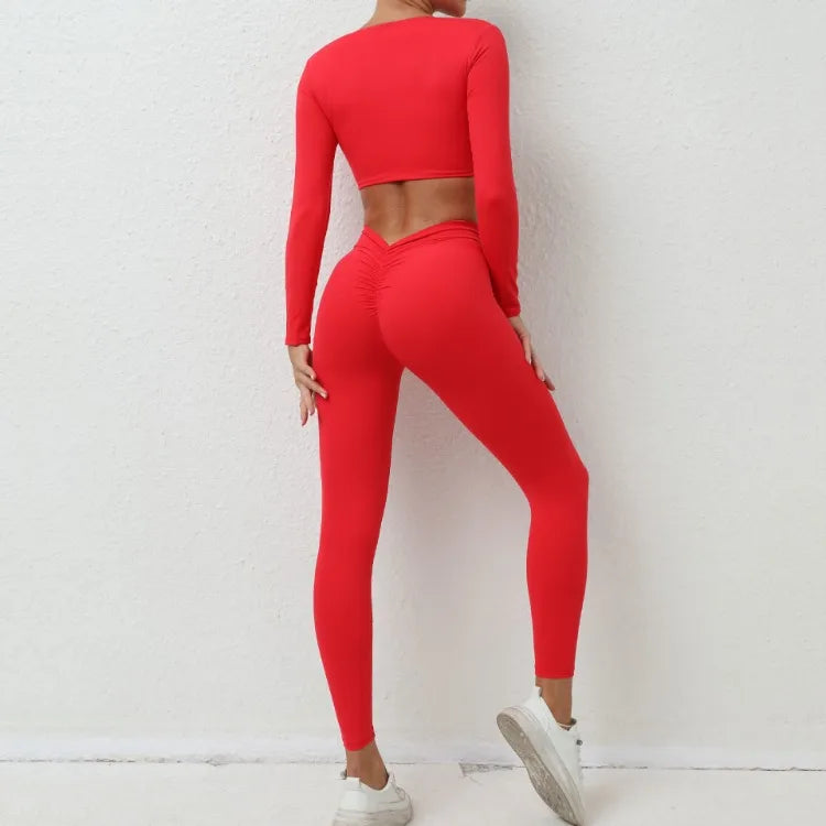 Nude Feel Seamless Yoga Set for Women High Waist Hip-Lifting Long-Sleeved Trousers and Gym Leggings Ideal for Sports Fitness Workouts