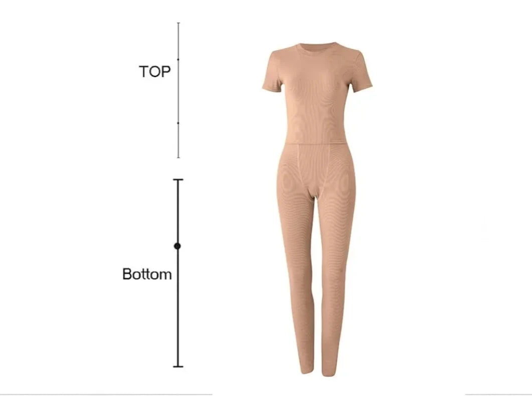 Women's Ribbed Lounge Wear 2 Piece Set Casual Summer Outfit Sleeve Top with Elastic Leggings Junior Size Eye Catching Solid Color