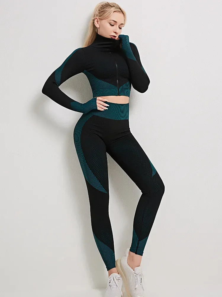 Women's Yoga Set for Gym Fitness Outfit with Zipper Long Sleeve Crop Bra Top and Leggings Separately Sold