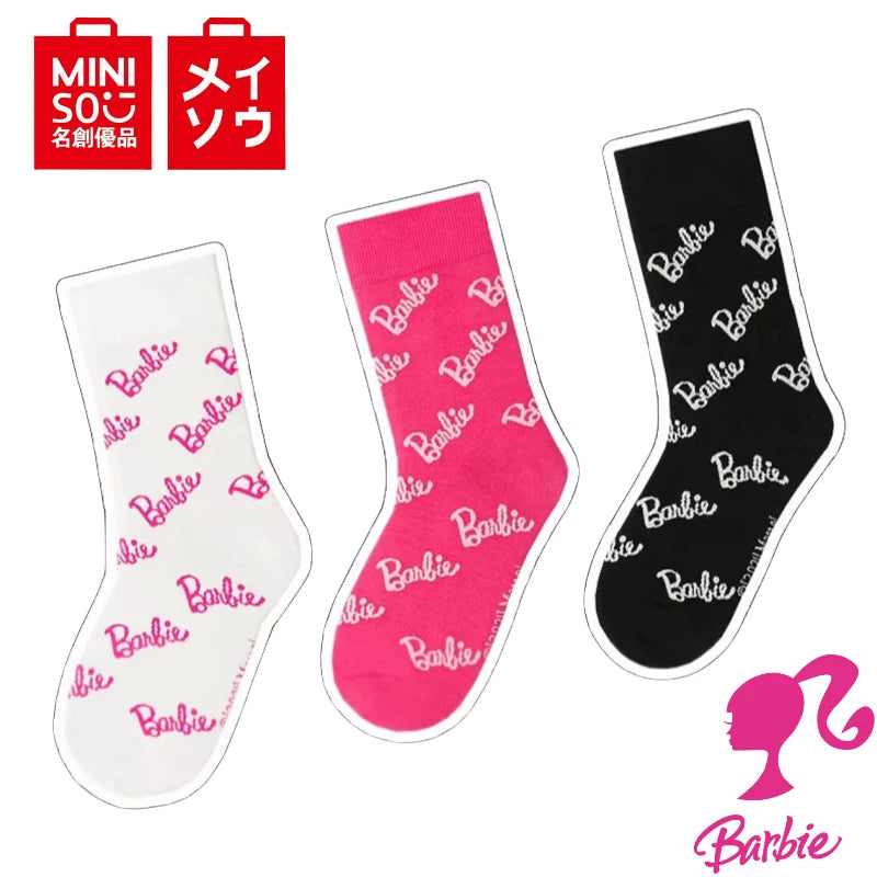 MINISO Barbie Alphabet Socks for Men Women Trendy All-Print Dopamine Sports Yoga Fitness Equipment Girls Fashion Items Keep Short Eye Catching