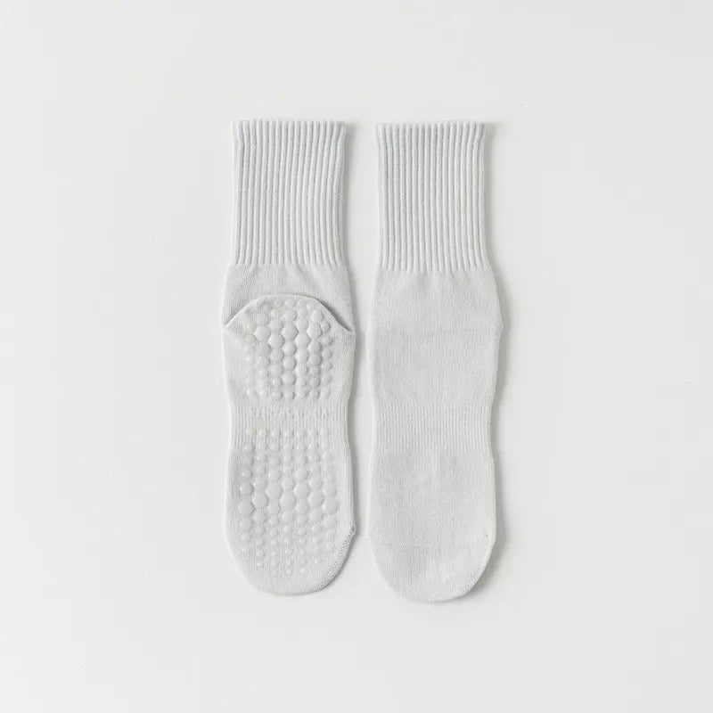 Indoor Dance Gymnastic Training Pilates Yoga Socks Solid Color Mid Calf Fitness Non-slip Silicone Socks for Sports