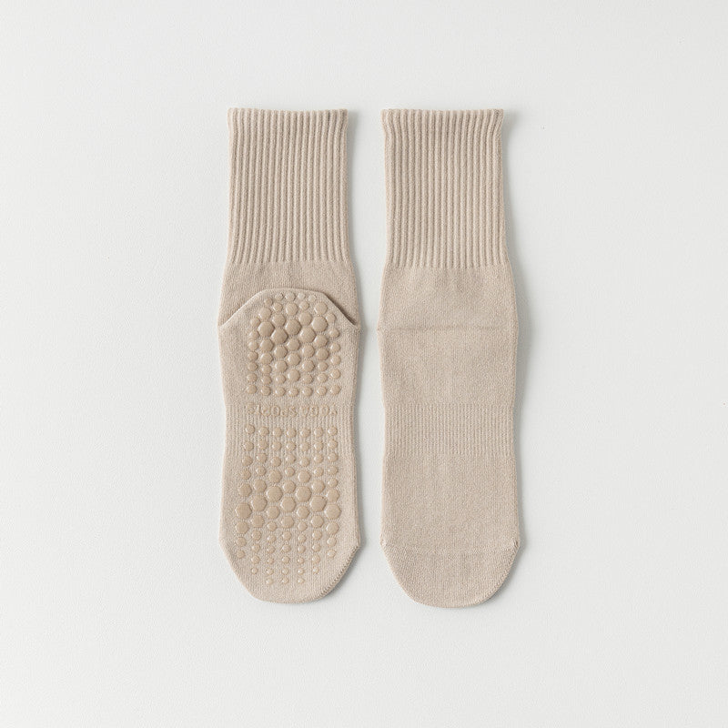 Indoor Dance Gymnastic Training Pilates Yoga Socks Solid Color Mid Calf Fitness Non-slip Silicone Socks for Sports