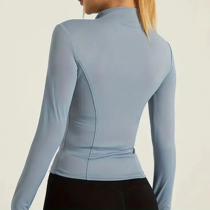 Women's Lightweight Stretchy Zip-Up Running Jacket Quick Dry Breathable Yoga Sportswear with Thumb Holes High Neck Fitness Clothes