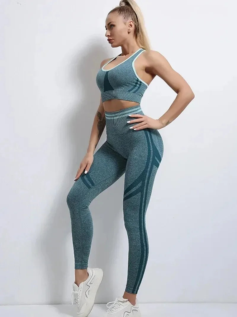 Women's Yoga Clothing Set Long Sleeve Leggings Pants for Gym Fitness Tracksuit Active Wear Workout Clothes