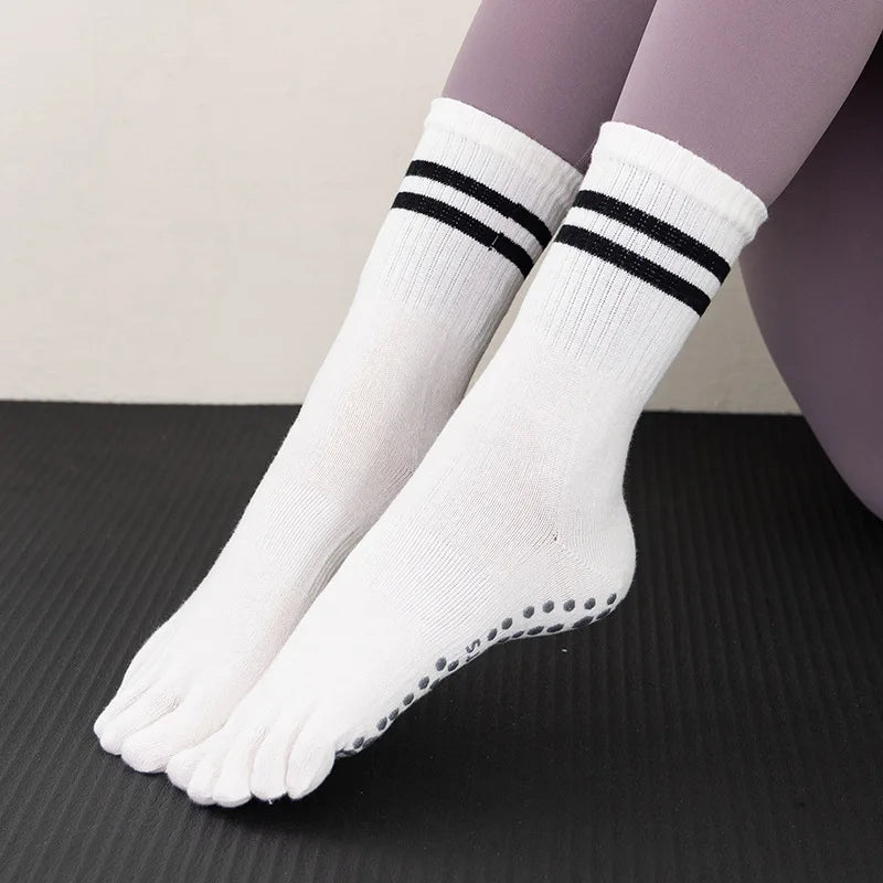 Five Toes Yoga Socks Women Casual Striped Indoor Floor Dance Sports Socks Cotton Breathable Non-slip Gym Fitness Pilates Socks
