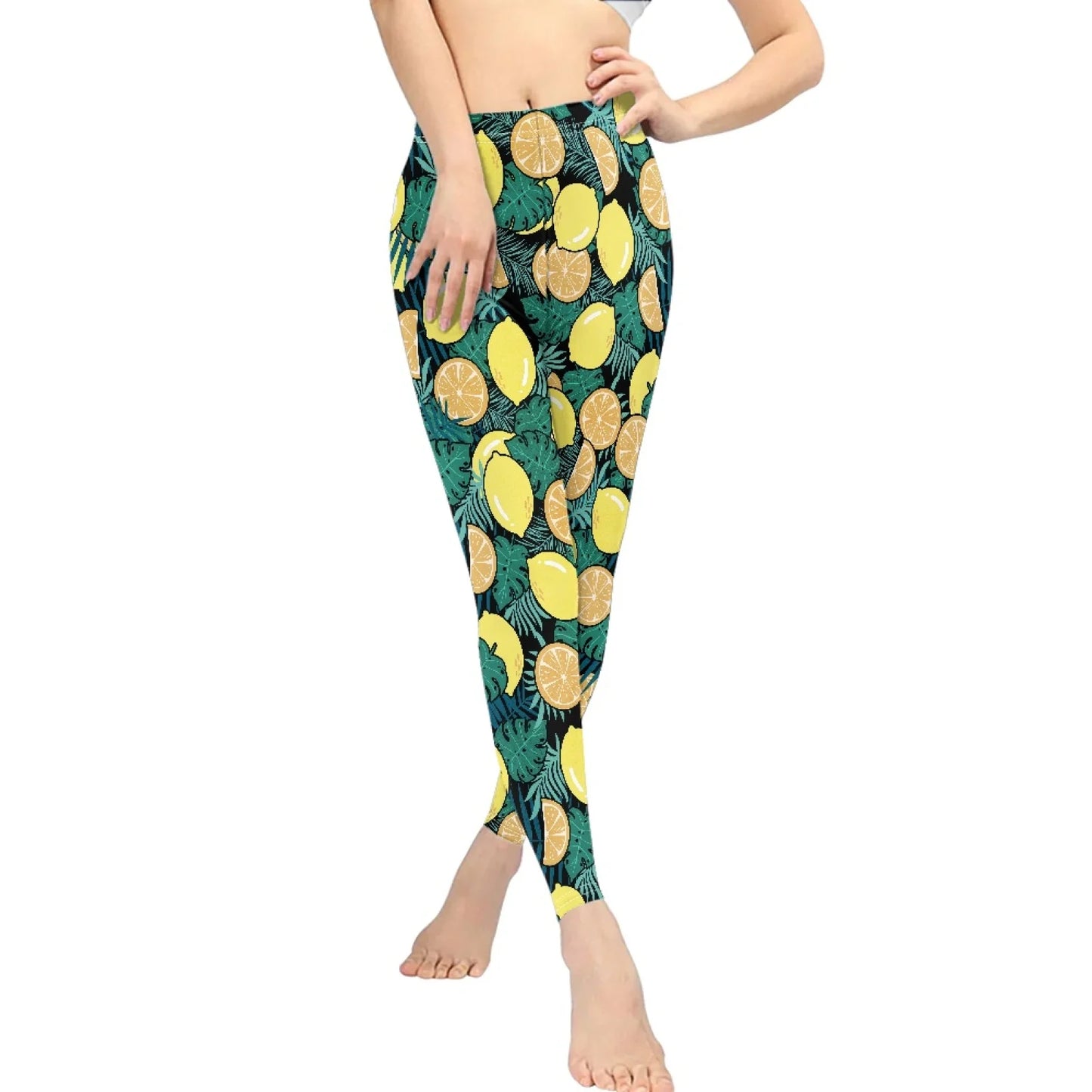 High Waist Breathable Yoga Pants for Women Slim Fit Soft Printed Leggings Party Gift with Lemon Fruit Cartoon Images