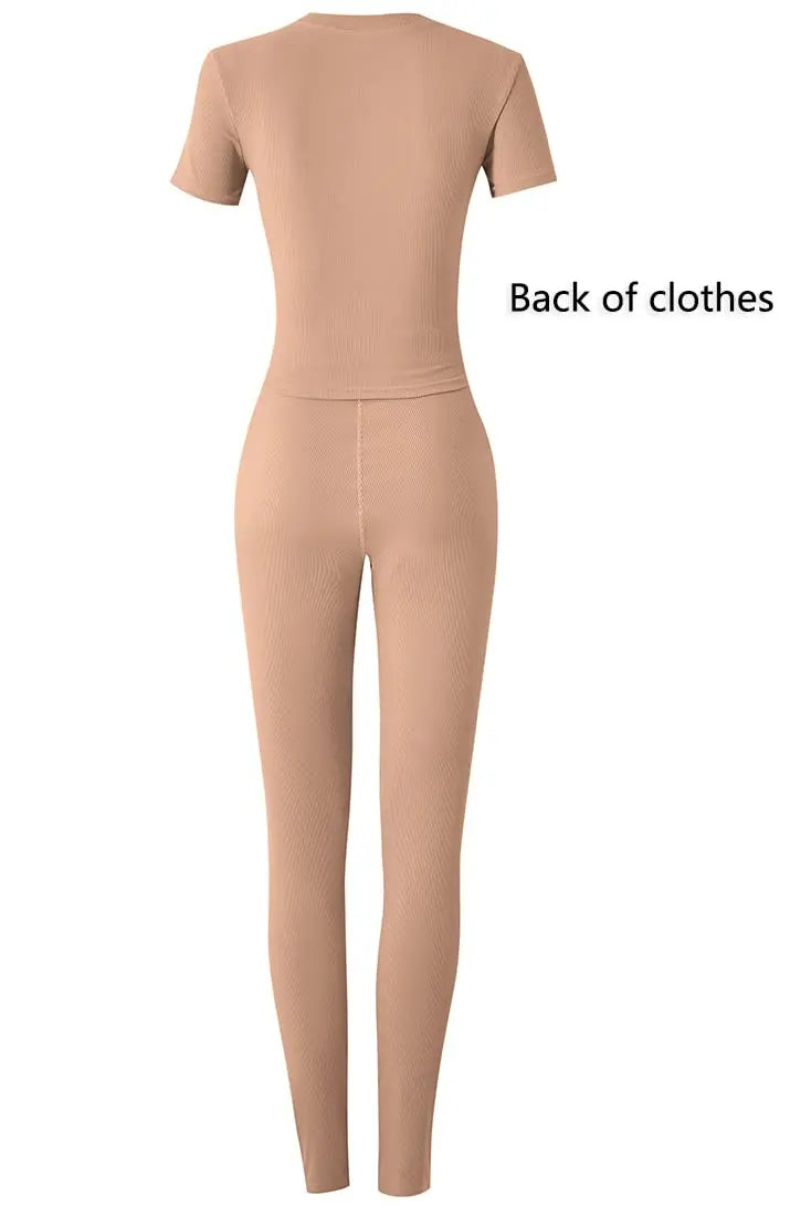Women's Ribbed Lounge Wear 2 Piece Set Casual Summer Outfit Sleeve Top with Elastic Leggings Junior Size Eye Catching Solid Color