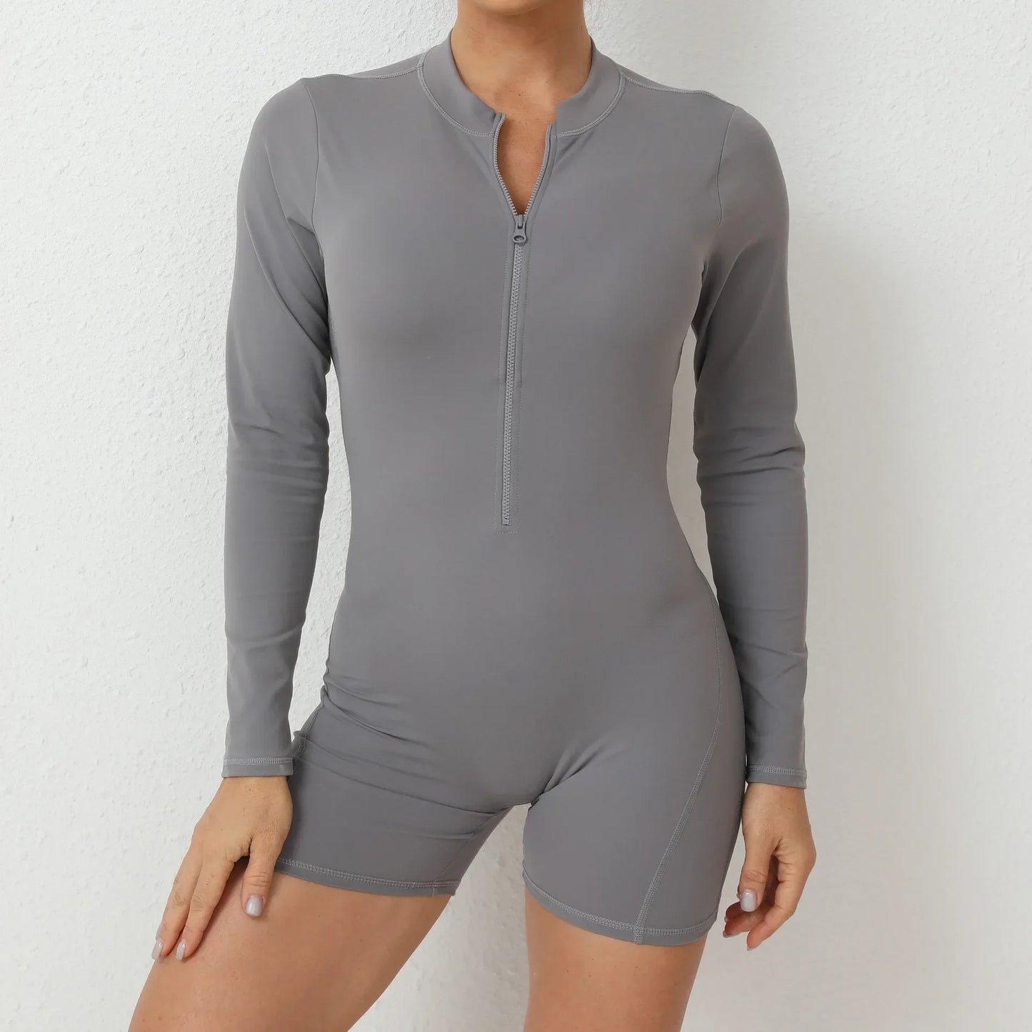 Seamless Yoga Zipper Jumpsuit for Women Long-Sleeved Hip-Lifting Fitness Beauty Back Sports Workout Gym Tracksuit